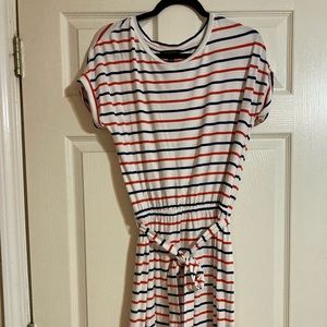 Red, white and blue cinched waist dress
